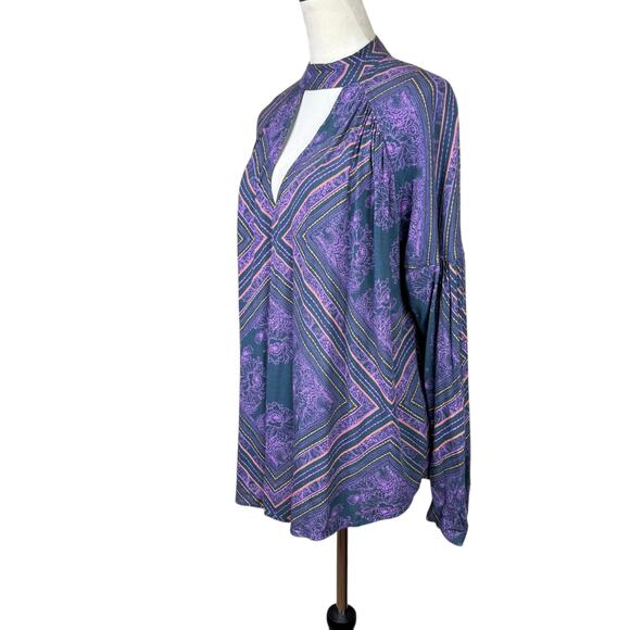 Free People Walking On A Dream Blue Purple Floral Diamond Oversized Tunic Top - Picture 4 of 13